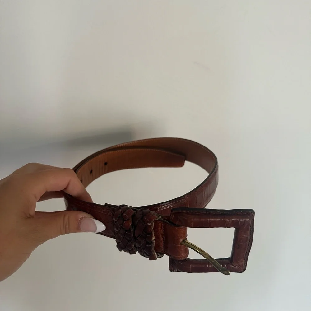 Brighton Brown Leather Croc-Embossed Belt 31” – GUC